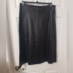 INVESTMENTS Leather Black Asymmetrical A-Line Midi Skirt, 10